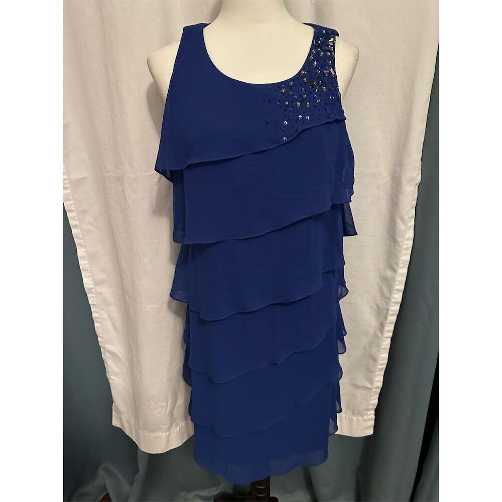 Jessica Howard Women's Blue Tiered Chiffon Cocktail Dress Size 14